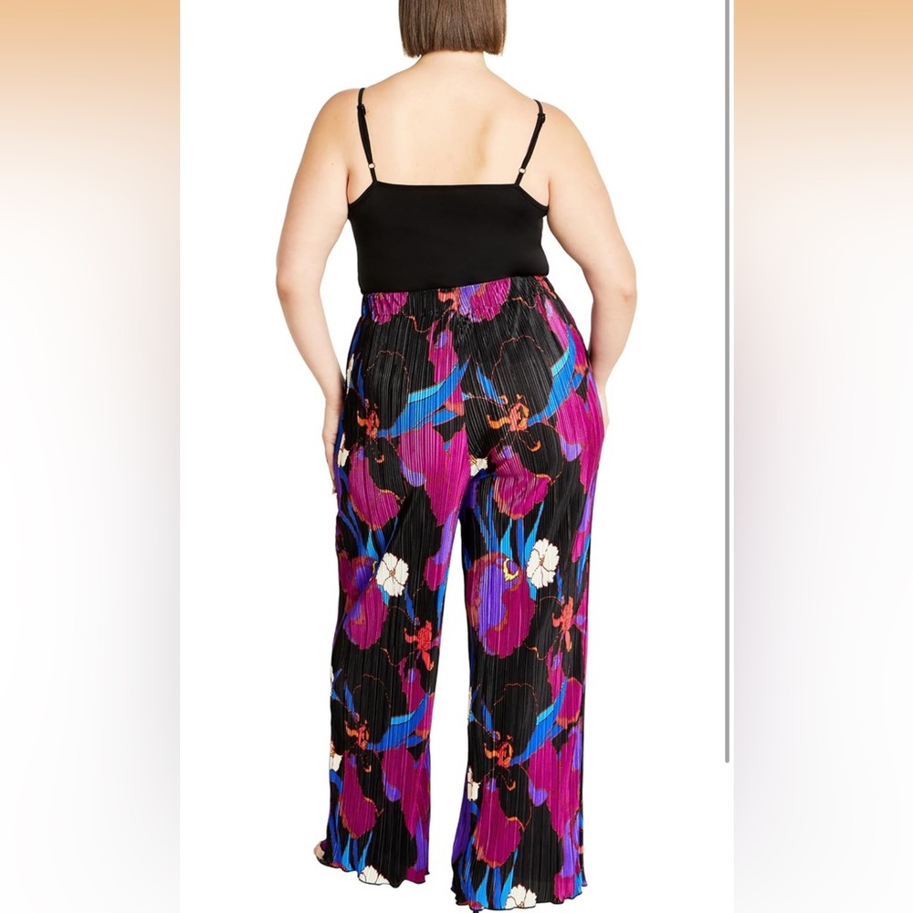 City Chic Black and Purple floral Wide Leg Pants - Picture 2 of 8